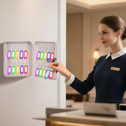 Rubik 20 Keys Safe Cabinet with Combination Lock, Wall-Mounted Keys Storage Safe RBN-20SKW White