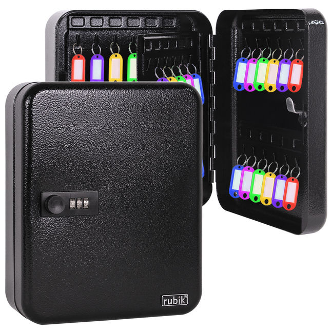 Rubik 48 Keys Safe Cabinet with Combination Lock, Wall-Mounted Keys Storage Safe RBN-48SKW Black