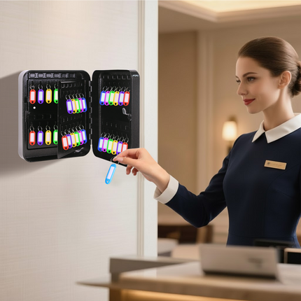 Rubik 48 Keys Safe Cabinet with Combination Lock, Wall-Mounted Keys Storage Safe RBN-48SKW Black