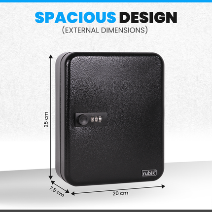 Rubik 48 Keys Safe Cabinet with Combination Lock, Wall-Mounted Keys Storage Safe RBN-48SKW Black