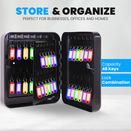 Rubik 48 Keys Safe Cabinet with Combination Lock, Wall-Mounted Keys Storage Safe RBN-48SKW Black