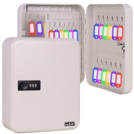 Rubik 48 Keys Safe Cabinet with Combination Lock, Wall-Mounted Keys Storage Safe RBN-48SKW White