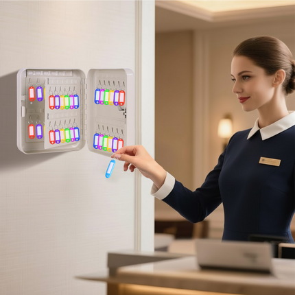 Rubik 48 Keys Safe Cabinet with Combination Lock, Wall-Mounted Keys Storage Safe RBN-48SKW White