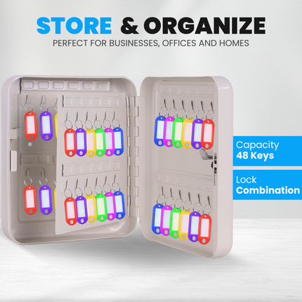 Rubik 48 Keys Safe Cabinet with Combination Lock, Wall-Mounted Keys Storage Safe RBN-48SKW White