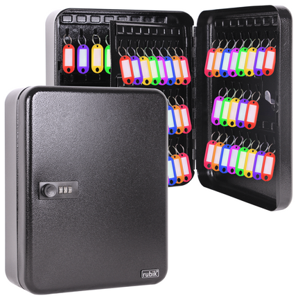 Rubik 93 Keys Safe Cabinet with Combination Lock, Wall-Mounted Keys Storage Safe RBN-93SKW Black