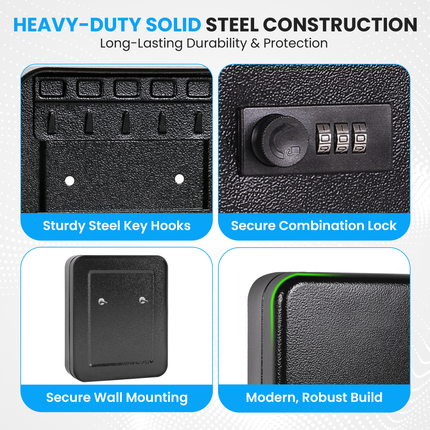 Rubik 20 Keys Safe Cabinet with Combination Lock, Wall-Mounted Keys Storage Safe RBN-20SKW Black