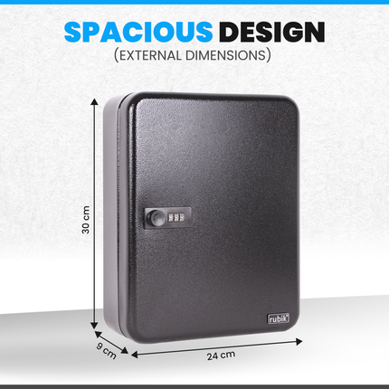 Rubik 93 Keys Safe Cabinet with Combination Lock, Wall-Mounted Keys Storage Safe RBN-93SKW Black