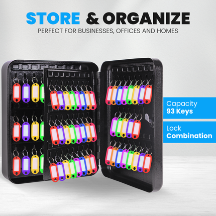 Rubik 93 Keys Safe Cabinet with Combination Lock, Wall-Mounted Keys Storage Safe RBN-93SKW Black