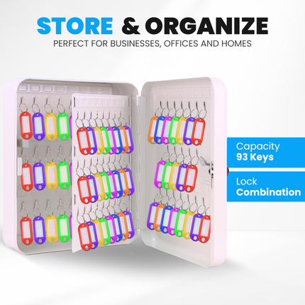 Rubik 93 Keys Safe Cabinet with Combination Lock, Wall-Mounted Keys Storage Safe RBN-93SKW White