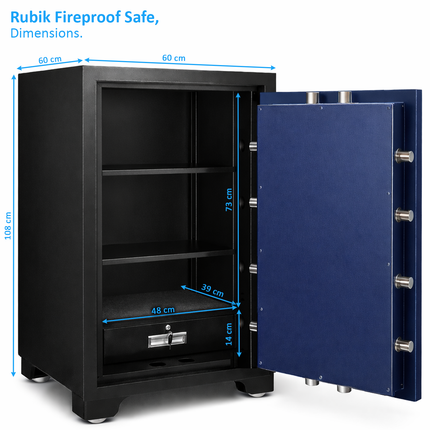 Rubik 2-Hours Fireproof Safe Box 108cm, Key Operated (RB-1080LB, 260kg) Black/Blue