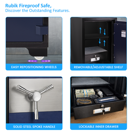 Rubik 2-Hours Fireproof Safe Box 108cm, Key Operated (RB-1080LB, 260kg) Black/Blue