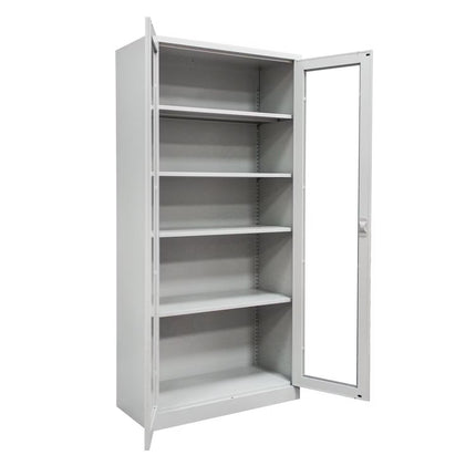 Modern Office Metal Glass Double Doors File Cabinet Steel Storage Cupboard Cabinet Grey