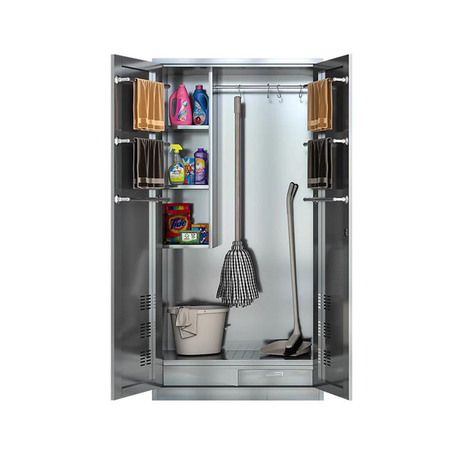 Rubik Housekeeping Storage Cabinet, 304 Stainless Steel Double Door Janitorial Cabinet