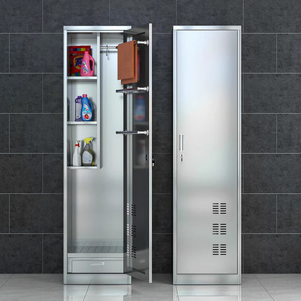 Rubik Housekeeping Storage Cabinet, 304 Stainless Steel Single Door Janitorial Cabinet