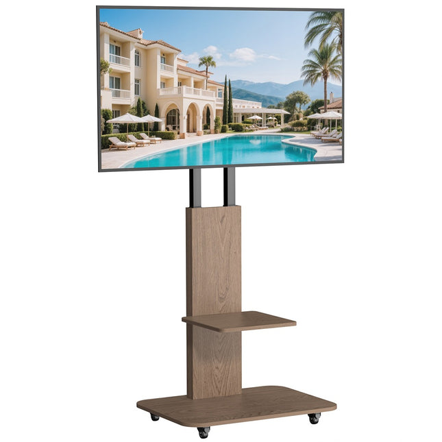 Wooden Style Floor TV Trolley Stand with Wheels for 32-65 Inch TVs, 40 kg Capacity (U-X1928)