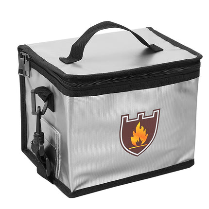 Explosion-Proof Fireproof LiPo Battery Safety Bag 21.5x14.5x16.5cm - Zipper with Charging Port and Shoulder Strap