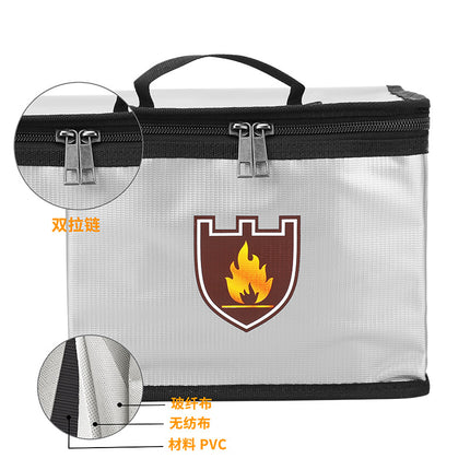 Explosion-Proof Fireproof LiPo Battery Safety Bag 21.5x14.5x16.5cm - Zipper with Charging Port and Shoulder Strap