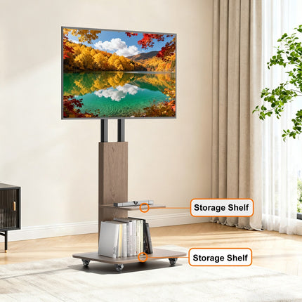 Wooden Style Floor TV Trolley Stand with Wheels for 32-65 Inch TVs, 40 kg Capacity (U-X1928)
