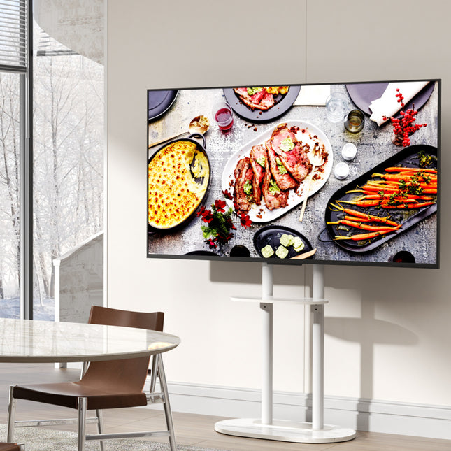 Double Pole TV Stand, Fits 40-75 Inch TVs, Floor-Standing, VESA Compatible Mount 40KG Load, U-Z1318-WT (White)