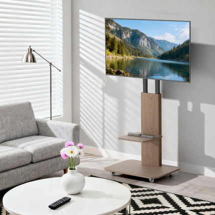 Wooden Style Floor TV Trolley Stand with Wheels for 32-65 Inch TVs, 40 kg Capacity (U-X1928)
