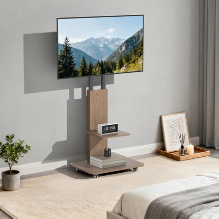 Wooden Style Floor TV Trolley Stand with Wheels for 32-65 Inch TVs, 40 kg Capacity (U-X1928)