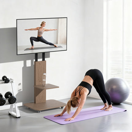 Wooden Style Floor TV Trolley Stand with Wheels for 32-65 Inch TVs, 40 kg Capacity (U-X1928)