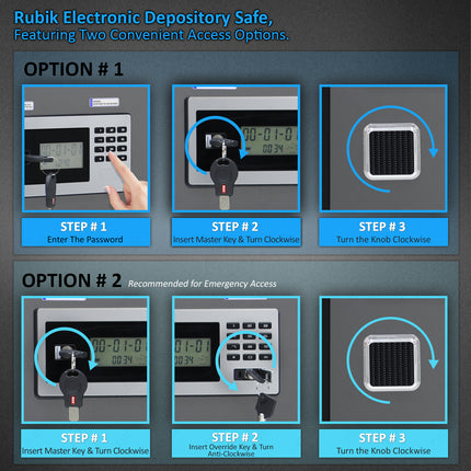 Rubik Drop Slot Safe with Lockable Cash Drawer, Digital and Key Lock, Office Shop Use RB-6343DS (69x43x38cm)