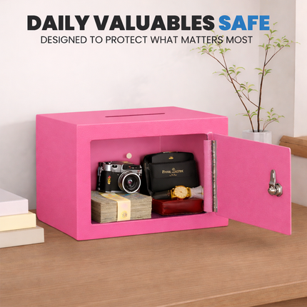 Rubik 3-Digit Combination Lock Safe Box with Drop Slot - Keyless Deposit Safe (17x23x17cm) RB-17N-SL Pink