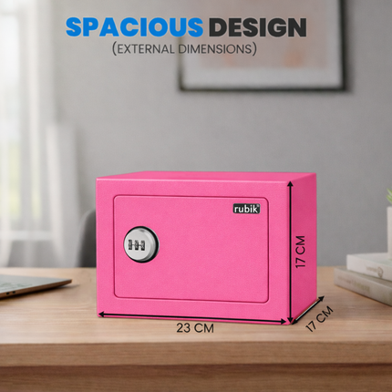 Rubik 3-Digit Combination Lock Basic Mini Safe Box - Keyless Steel Safe (17x23x17cm) RB-17N Pink