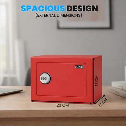 Rubik 3-Digit Combination Lock Basic Mini Safe Box - Keyless Steel Safe (17x23x17cm) RB-17N Red