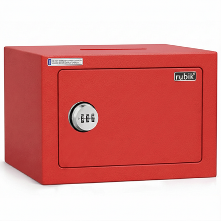 Rubik 3-Digit Combination Lock Safe Box with Drop Slot - Keyless Deposit Safe (17x23x17cm) RB-17N-SL Red