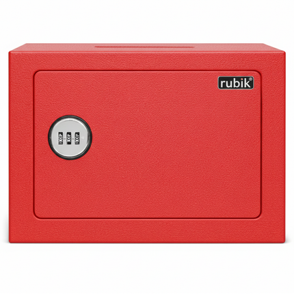 Rubik 3-Digit Combination Lock Safe Box with Drop Slot - Keyless Deposit Safe (17x23x17cm) RB-17N-SL Red