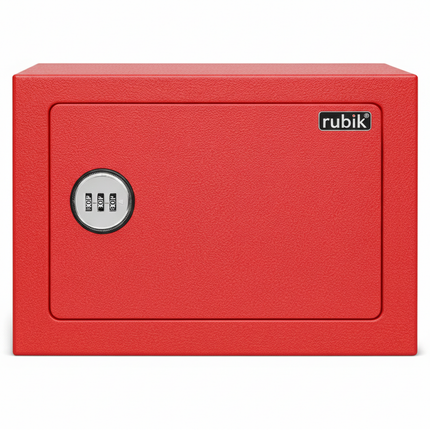 Rubik 3-Digit Combination Lock Basic Mini Safe Box - Keyless Steel Safe (17x23x17cm) RB-17N Red
