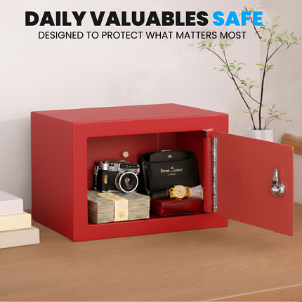 Rubik 3-Digit Combination Lock Basic Mini Safe Box - Keyless Steel Safe (17x23x17cm) RB-17N Red