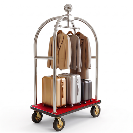 Stainless Steel Hotel Bellman Luggage Cart Anti Fingerprint Silver Titanium Coating, Luxury Platform