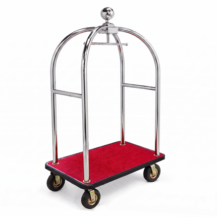 Stainless Steel Hotel Bellman Luggage Cart Anti Fingerprint Silver Titanium Coating, Luxury Platform