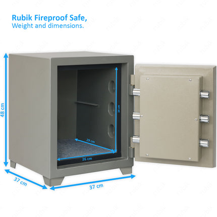 Rubik 2-Hours Fireproof Safe Box 48cm, Key Operated (RB-480LB, 50kg) Grey