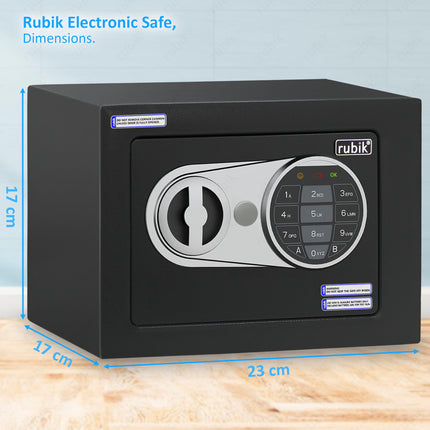 Rubik Mini Safe Box With (Upgraded) Digital Lock & Key RB17EL (17x23x17cm) Black