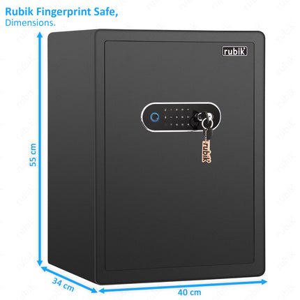 Rubik Premium Fingerprint Safe Box with Optical Keypad and Keys, Motorized Lock RB-AM55 (55x40x34cm) Black