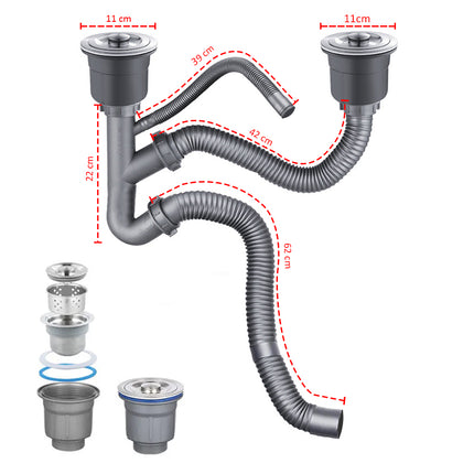 Dual Sink Drainer Anti-overflow Anti-Odor and Overflow Protection RB-9014
