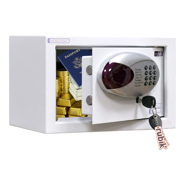 Rubik Hotel Safe Box with Digital Motorized Lock & Keys, RBH20E (20x31x20cm) White
