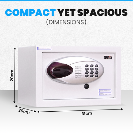 Rubik Hotel Safe Box with Digital Motorized Lock & Keys, RBH20E (20x31x20cm) White