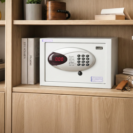 Rubik Hotel Safe Box with Digital Motorized Lock & Keys, RBH20E (20x31x20cm) White