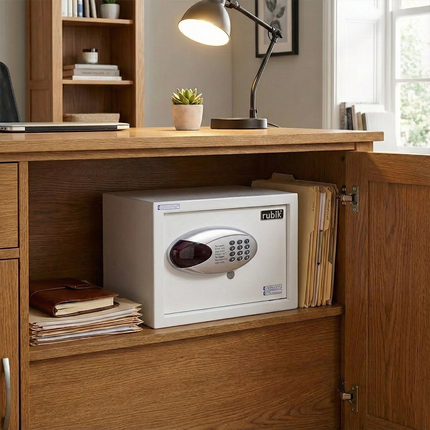 Rubik Hotel Safe Box with Digital Motorized Lock & Keys, RBH25E (25x35x25cm) White