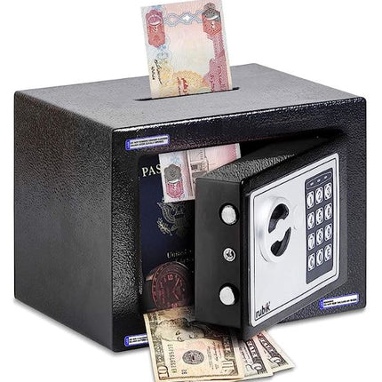 Rubik Mini Safe Box With Drop Slot, Digital Lock & Key (17x23x17cm) Black