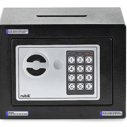 Rubik Mini Safe Box With Drop Slot, Digital Lock & Key (17x23x17cm) Black