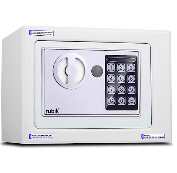 Rubik Mini Safe Box With Digital Lock & Key (17x23x17cm) White