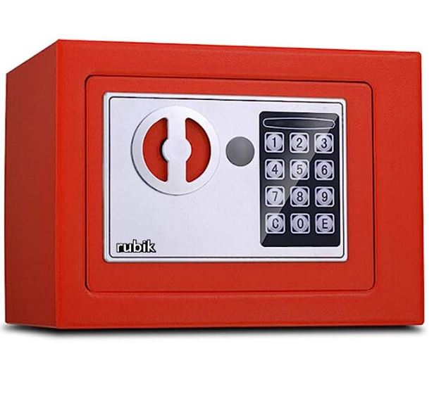Rubik Mini Safe Box With Digital Lock & Key (17x23x17cm) Red