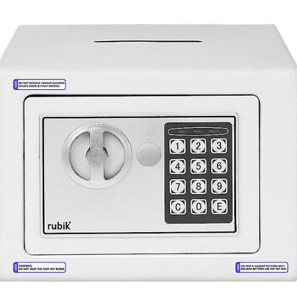 Rubik Mini Safe Box With Drop Slot, Digital Lock & Key (17x23x17cm) White