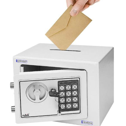 Rubik Mini Safe Box With Drop Slot, Digital Lock & Key (17x23x17cm) White